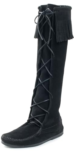 Minnetonka Men's Front Lace Knee High Boot, Black, 9 M US