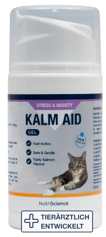 KalmAid Cat Gel | Reduce Nervousness, Separation Anxiety & Stress During Travel, Fireworks, or Vet Visits – 50ml Salmon & Caramel Flavour
