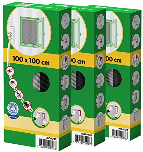 Fliegengitter 3er Set: 100x100cm Fenstergitter aus Polyester in anthrazit, Fliegennetz im Sparpack