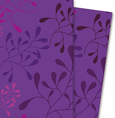 Kartenkaufrausch Modernes Geschenkpapier Set mit Blätter Design, lila pink (4 Bogen, 32 x 47,5 cm) Dekorpapier, Musterpapier zum Einpacken, Designpapier, scrapbooking zum Basteln