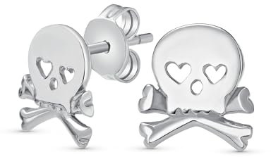 Whimsical Sweet Klein Heart Eyes Karibischen Piraten Schädel & Crossbones Ohrstecker Ohrringe Für Frauen Teen .925 Sterlingsilber