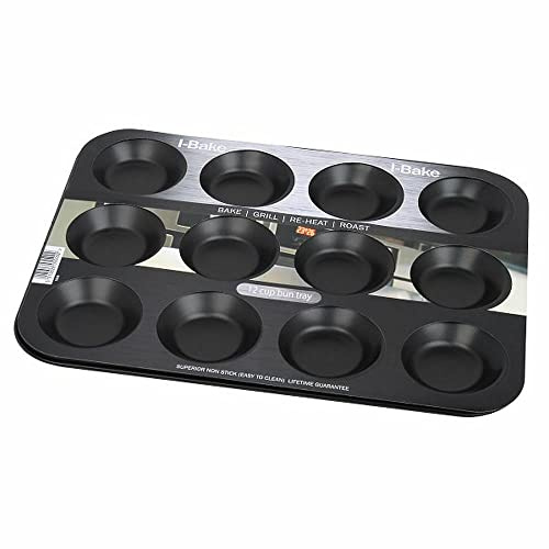 I-Bake 12 Cup Non Stick Bun Tray, Alloy Steel, Multicolour, 5509