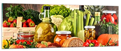 Panorama Bilder auf Glas Lebensmittel Gemüse Brokkoli Fleisch Glasbild 90x30cm Wandbilder Dekoration Wohnzimmer Schlafzimmer Küche Klein Wanddeko Bild im Glas Wand Kunstdruck Art Modern GAB90x30-3182