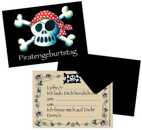 Mauder Verlag 16-teiliges Set: 8 Einladungskarten mit 8 Umschläge * Piraten Jolly Roger * für Kindergeburtstag vom Lutz 25812 // Kinder Geburtstag Einladung Karten Totenkopf