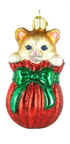 Old World Christmas Letting The Cat Out of The Bag Glass Blown Ornament for Christmas Tree, Handcrafted Holiday Decoration, Cat Collection