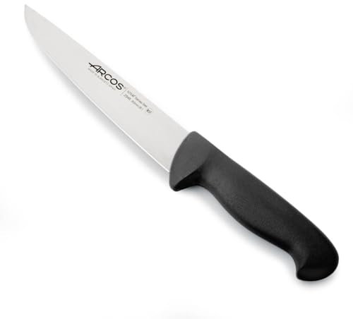 Arcos Cuchillo Carnicero con Hoja Acero Inoxidable Nitrum 200 mm. Cuchillo Cocina Profesional Cortar Carne, Pescado y Verduras. Mango ergonómico polioximetileno. Serie 2900. Color Negro.