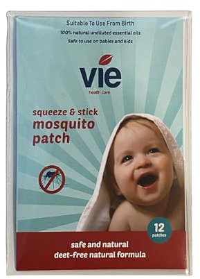 VIE Squeeze & Stick Mosquito Patches | DEET-Free, Plant-Based Protection for Babies, Kids & Adults | Long-Lasting, Travel-Friendly I Outdoor Essential (1 Count (Pack of 12))