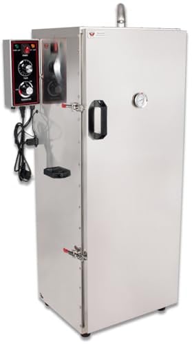 Beeketal 'BDSH-S03L' elektrischer Edelstahl Räucherofen mit Wärmedämmung, 8 Böden und Thermostat (30-135°C), Profi Räucherschrank komplett aus Edelstahl mit Fettauffangschale und Gewürzschublade