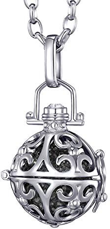 Morella Damen Halskette Edelstahl 70 cm mit Ornament Anhänger und Klangkugel grau Ø 16 mm in Schmuckbeutel