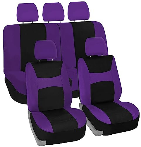 FH Group Set completo di coprisedili per auto, in tessuto viola, universali, coprisedili anteriori con schienale basso, compatibili con airbag, sedili posteriori divisi, coprisedili per auto, SUV,