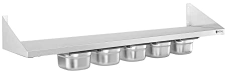 Royal Catering RCWR-5 GN1/6 Gewürzbord Edelstahl 120 cm 3,5 cm Stärke Bordstärke 5 GN 1/6 Gewürzstände Gewürzablage Gewürzregal