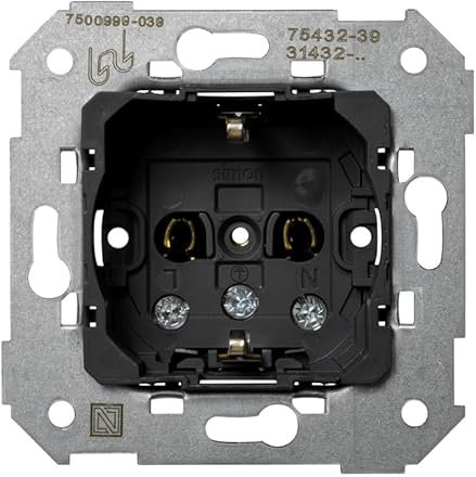SIMON - Enchufe Schuko de Empotrar con Toma Tierra, Serie Simon 75, Compatible con Tapas de las Series 75, 31, 82 y 88, Fácil de Instalar, Apto para Interiores (IP20), 150V, 16A