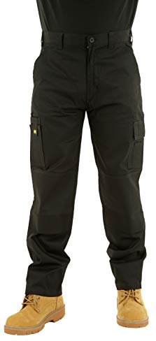 Mens Cargo Work Trousers Size 30 to 42 by MIG - Combat with Knee PAD Pockets (32 Waist/Long Leg, Black)
