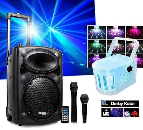 Enceinte Active DJ 500W USB/MP3 IBIZA PORT10VHF-BT + Mini Derby Kolor RVB Sono DJ PA Fete Soiree