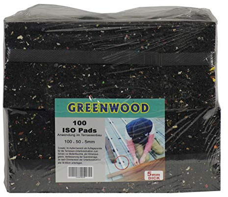 HPS® 100 Stück 5mm - Gummipad 10x5cm, Terrassenpad, Gummigranulat, für den Terrassenbau. Hochwertige Gummimischung als Unterlage für Unterkonstruktionen