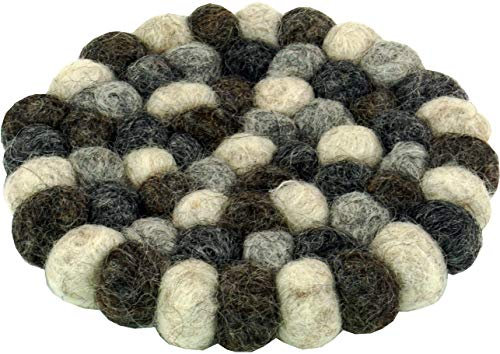 GURU SHOP Filzuntersetzer, Untersetzer aus Filzkugeln, Filzdekoration Rund Ø 10 cm - Grau, Wolle, Untersetzer, Tabletts