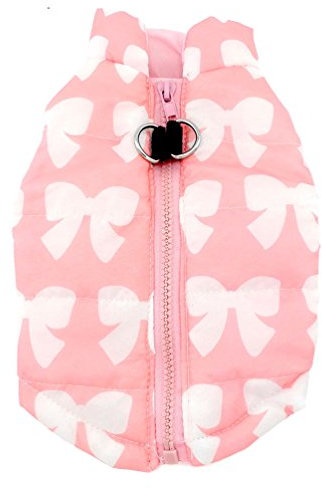 SMALLLEE_LUCKY_STORE Small Dog Cat Winter Coat Harness Jacket with D-ring Boy Girl Pet Puppy Comfort Padded Bomber Vest No Pull Chihuahua Clothes Pink Bows M