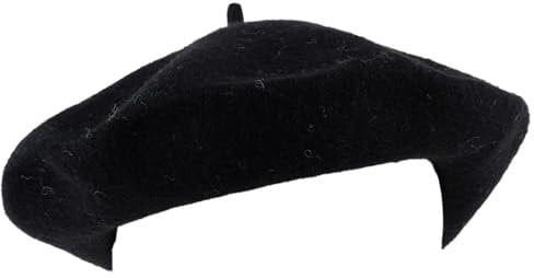 Hat To Socks Einfarbige Baskenmütze aus Wollgemisch für Damen und Herren (Schwarz)