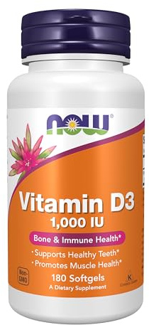 NOW Supplements, Vitamin D-3 1,000 IU, High Potency, Structural support*, 180 Softgels