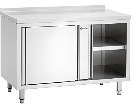 Bartscher Arbeitsschrank, 1800 mm breit, Aufkantung, Schiebetüren, Boden - 338187