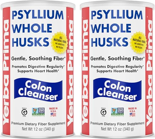Yerba Prima Psyllium Whole Husks, Colon Cleanser 12 oz (Pack of 2) - All Natural Dietary Fiber, Pure Premium Psyllium, Lab-Tested Non-GMO, Gluten-Free Fiber