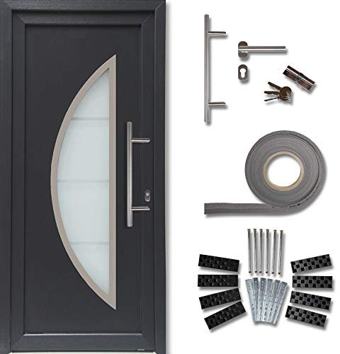 kuporta Kunststoff Haustür Paras Türen 108 x 208 cm DIN rechts außen anthrazit/innen weiß mit Stoßgriff-Set Montageset Fugendichtband