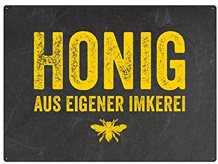 INTERLUXE WANDSCHILD Shabby Blechschild HONIG AUS EIGENER IMKEREI *Schwarz* Deko