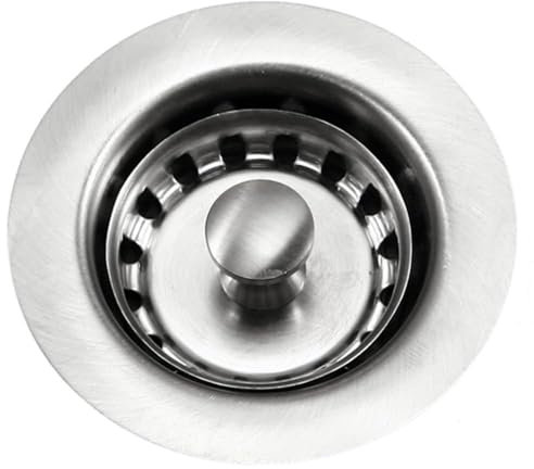 Houzer 190-4200 - 2-1/2 inch Stainless Steel Kitchen Sink Basket Strainer, Durable Food Catcher Stopper for Metal Kitchen Sink, Ideal for Filtering Waste and Preventing Clogs