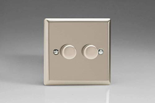 Varilight 2-Gang 2-Way V-Pro Push On/Off Rotary LED Dimmer 2 x 0-120W Satin