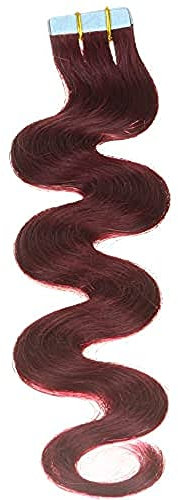 hair2heart 10 x Tape In Extensions aus Echthaar, 50 cm, 2.5 g, gewellt - Farbe 99j burgundy