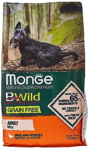 Monge BWILD Adult Duck and Potatoes, Hundefutter für alle Rassen (Trockenfutter für Hunde mit Ente & Kartoffeln, Hunde Trockenfutter mit wenig Getreide, Ballaststoff- & Vitaminreich, Inhalt: 12 kg)