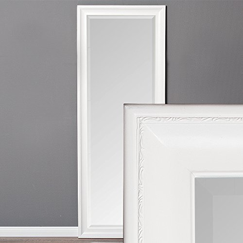 LEBENSwohnART Wandspiegel COPIA 180x70cm Pur-Weiß Spiegel Barock Holzrahmen Facette