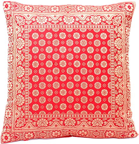 Kashmir Handicrafts Rot Indische Seide Deko Kissenbezüge 40 cm x 40 cm, Extravaganten Design für Sofa & Bett Dekokissen, Kissenhülle aus Indien. Angebot gültig bis zum Ende des Monats