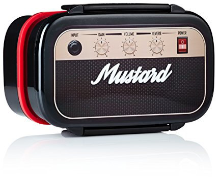 MUSTARD - Rock Box Lunch Box I Brotdose aus Plastik mit Besteck I mit Trennwand I Bento Box I witzige Dose für Pausenbrot I lustige Geschenkidee für Schüler I Lunchbox I Gitarrenverstärker - Schwarz