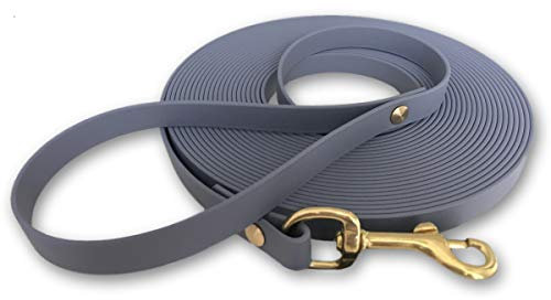 Schleppleine 9mm aus Beta BioThane® 3 Meter lang in Grau mit Handschlaufe und Messingkarabiner