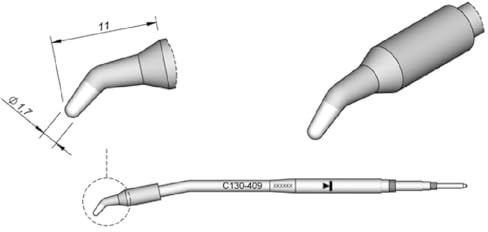 JBC Lötspitze Serie C130, Rundform, C130409/Ø 1,7 mm, gebogen C130409 (Lötkartusche Lötpatrone Loetspitze Loetkartusche Loetpatrone AP130 AP1300 1300)