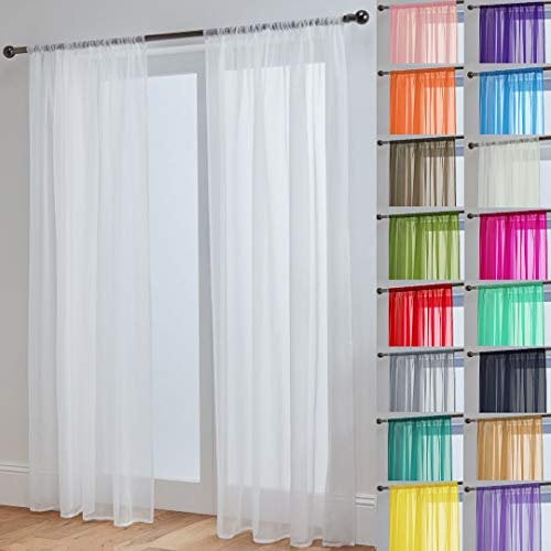 John Aird Lucy Voile Curtains - Slot Top - Pair - 2x Voile Panels (White, 58 Wide x 72 Drop)
