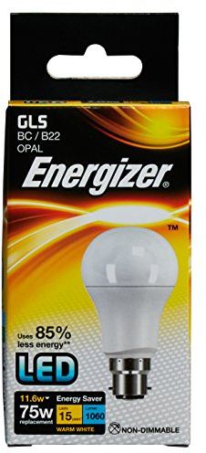 Energizer B22 GLS LED Light Bulb - 11.6W with Opal Finish. Warm White 2700K, 1060 Lumen Energy Saving Lightbulb. Non-Dimmable - Large Bayonet (Bc)