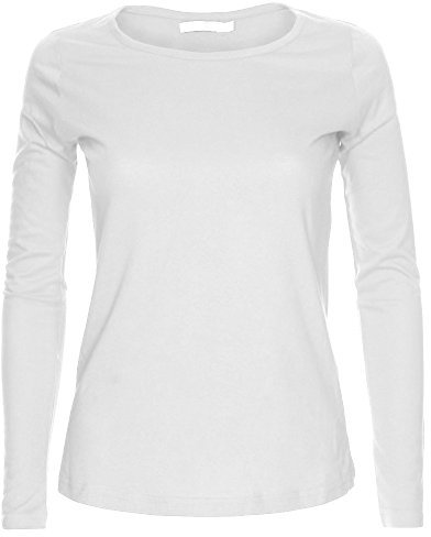 Missloved Ladies Womens Plain Long Sleeve Round Neck Top, White, M/L to fit UK 12 - 14