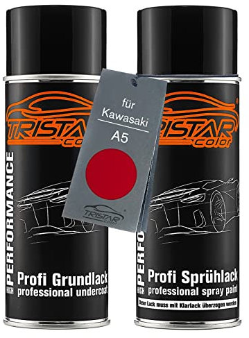 TRISTARcolor Motorradlack Spraydosen Set für Kawasaki A5 Candy Red Metallic Grundlack Basislack Sprühdose 400ml