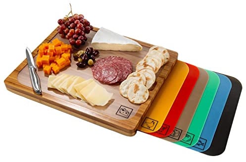 Seville Classics Bamboo Cutting Board with 7 Colour Coded Chopping Mats