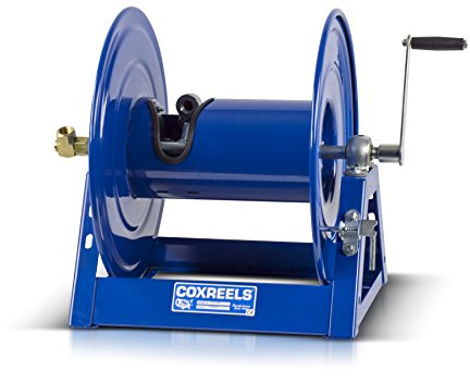 Coxreels 1125-4-100 Hand Crank Steel Hose Reel, 1125 Series - ½ x 100', 3,000 PSI - Heavy Duty All Welded Steel A Frame – Adjustable Tension Break – Made in The USA, Blue