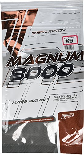 TREC Nutrition Magnum 8000 - Strawberry Flavour | Advanced Muscle Building Supplement with Complete Proteins, Carbs, MCT Oil, and Creatine Monohydrate | Enhances Physical Performance | 1kg