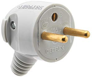 Prise electrique male - Fiche electrique - Prise male - Prise male 220 V - Fiche male - Fiche electrique male - DEBFLEX - Fiche mâle 2P 16 à latérale portefeuille - Gris 713360