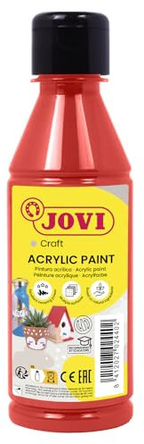 Jovi Acrylfarbe Jovidecor, hochdeckend, für alle Untergründe, auf Wasserbasis, 1 Flasche mit 250 ml Inhalt, zinnoberrot