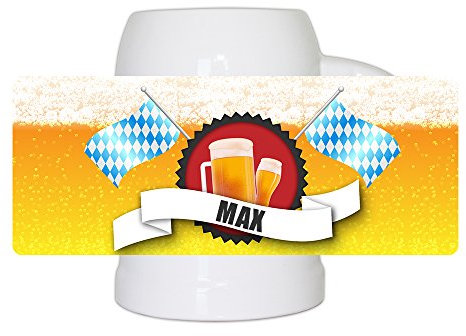 Bierkrug mit Name Max und schönem Bier-Motiv mit blau-weißen Flaggen | Bier-Humpen | Bier-Seidel