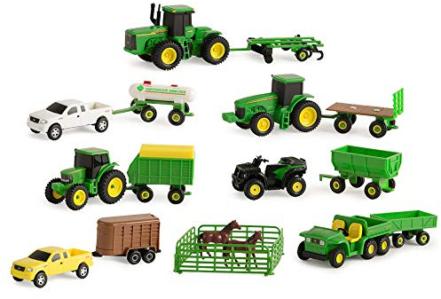 TOMY John Deere Tractor Toy and Truck Toy Value Set - 1:64 Scale - Officially Licensed Farm Toy Playset Includes Tractors, Trucks, Fencing, and Horse Toy - Ages 5 Years and Up