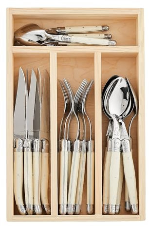 Laguiole Jean Dubost Besteck-Set (Messer, Löffel, Gabel), elfenbeinfarben, 24-teilig