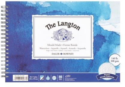 Daler-Rowney The Langton Watercolour Paper, Rough, 300 gsm, 140lb, Spiral Pad, 10 x 7in - 25.4 x 17.8 cm, Natural White, 12 Sheets