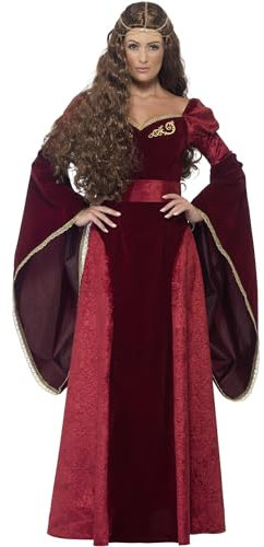 Smiffys Costume Regina medievale deluxe, rosso, con abito, cintura e copricapo Halloween
